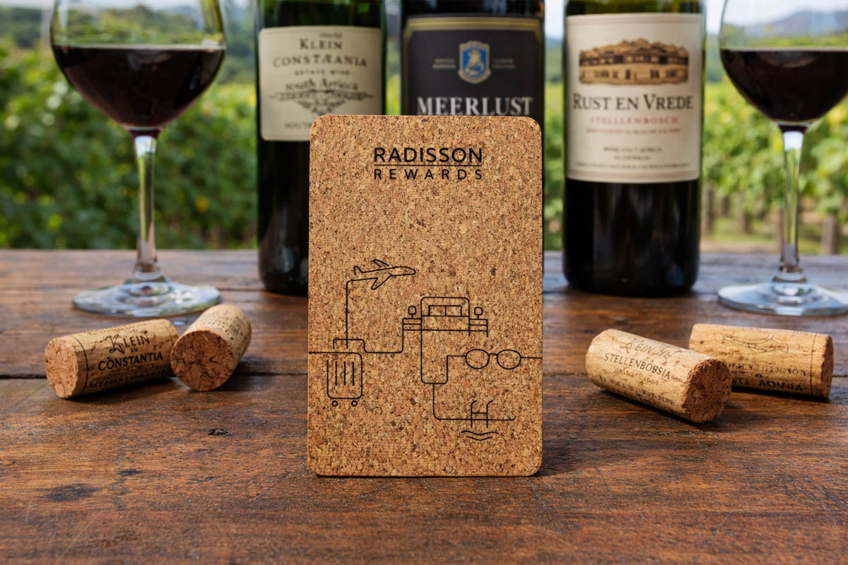 Cork hotel key card with natural texture and laser-engraved branding