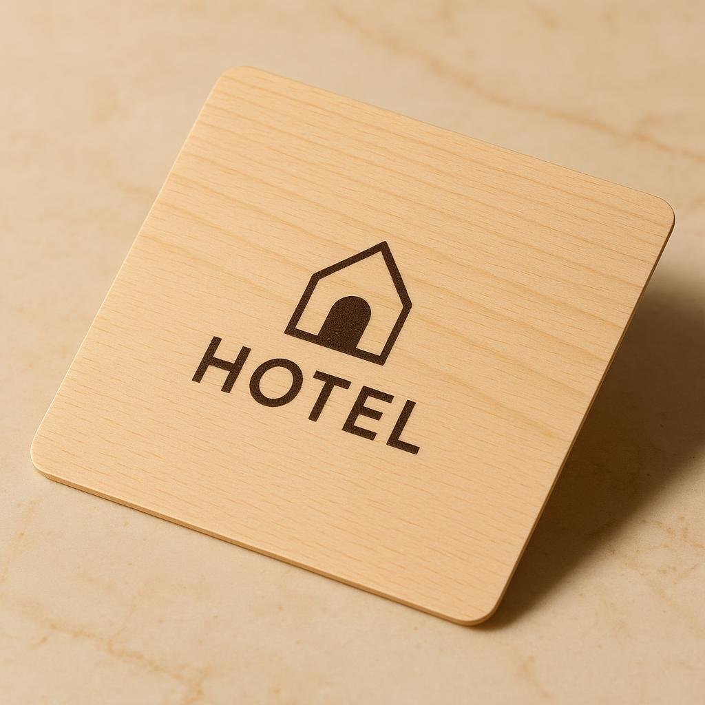 Beech wood hotel key card with clean design