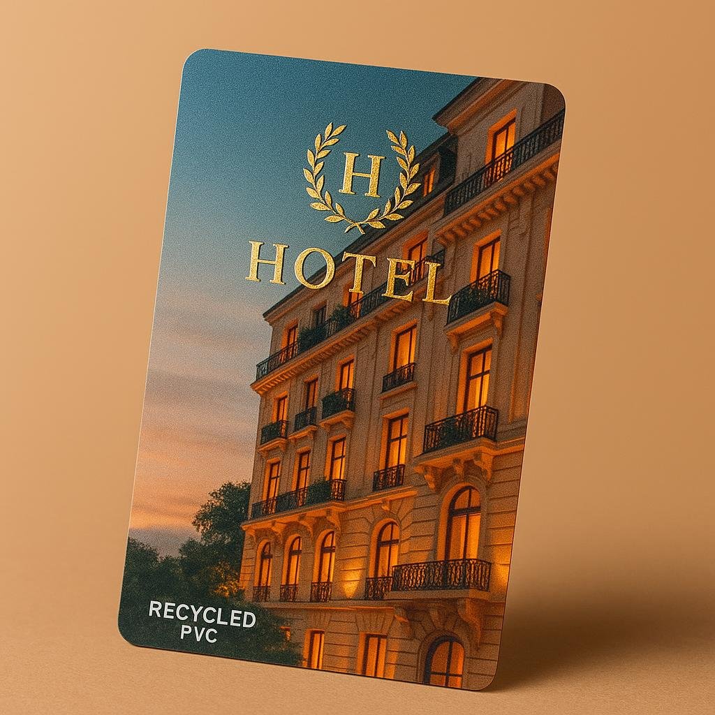 Recycled PVC hotel key card with full-colour printing
