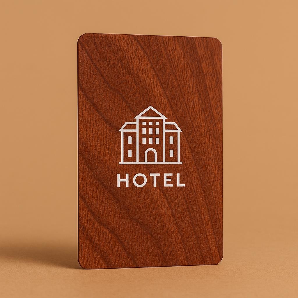 Sapele mahogany hotel key card with laser engraving