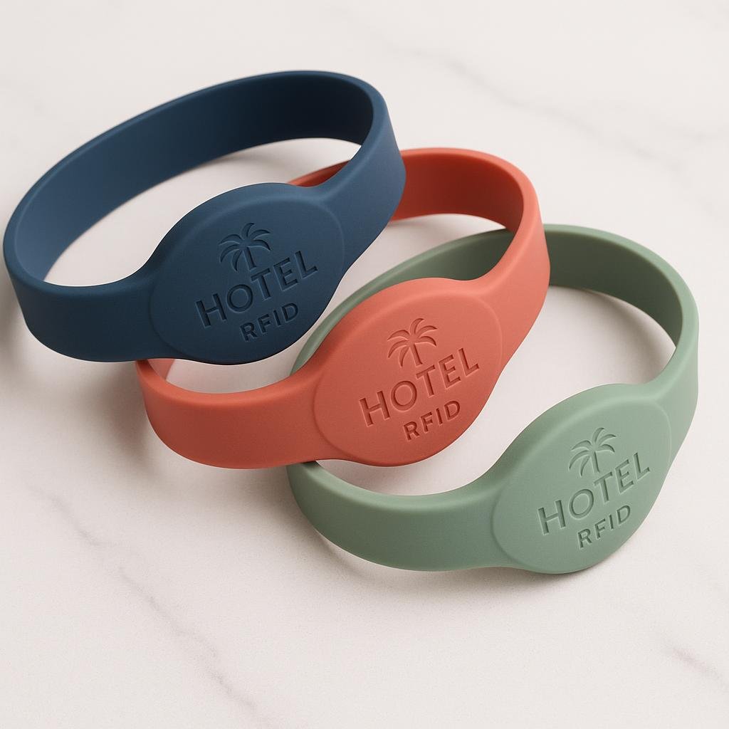 Custom-coloured silicone RFID wristband for hotels